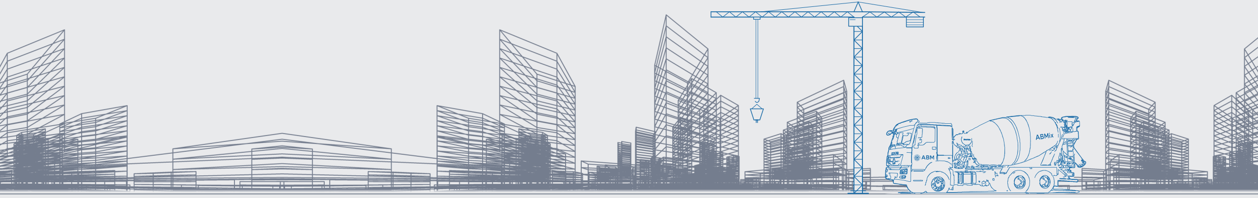 Ciudad con grúa y mixer ABMix, en líneas